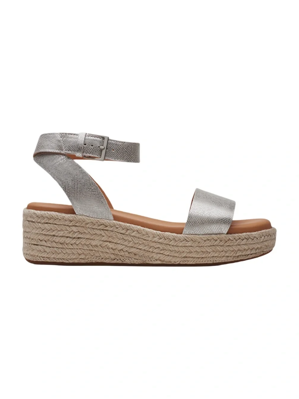 Clarks Kimmie Ivy Silver Metallic Leather Espadrille Wedge Sandals Size 8